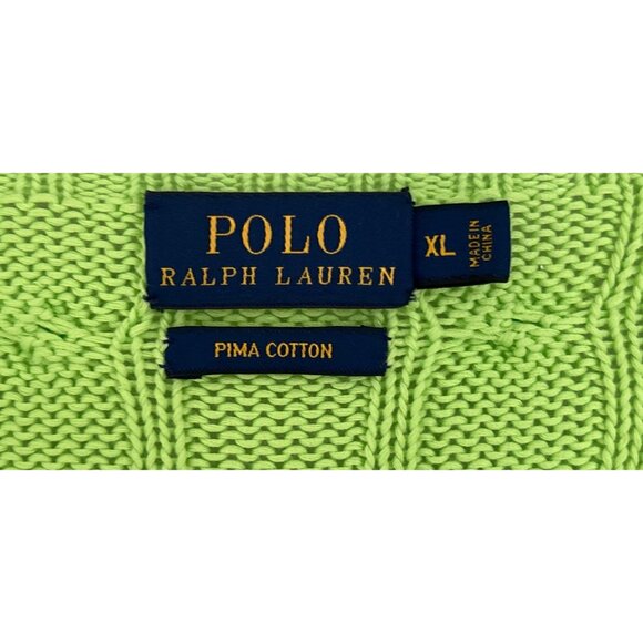 Polo Ralph Lauren XL Pima Cotton Cable Knit Sweater Neon Green Crewneck Pullover - Picture 2 of 7